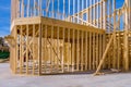 Beam wood framework of new residential home under construction Royalty Free Stock Photo