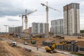 New residential complex under construction with cranes Royalty Free Stock Photo