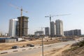 New residential complex under construction with cranes Royalty Free Stock Photo