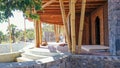 New residential construction home framing against a blue sky. Roofing construction. Wooden construction Royalty Free Stock Photo