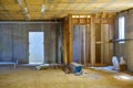 New residential construction home framing with basement view Royalty Free Stock Photo