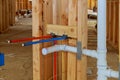 New residential construction house framing a plumbing the laundry room Royalty Free Stock Photo
