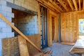 New residential home framing interior view construction new house Royalty Free Stock Photo