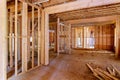 New residential home framing interior view construction new house Royalty Free Stock Photo