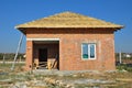 New Roof Membrane Coverings with Wooden Construction Home Framing with Roof Rafters Outdoor