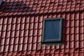 New roofing construction with attic skylights, rain gutter system, roof windows and roof protection from snow board Royalty Free Stock Photo