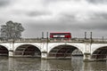 New Routemaster Double-decker bus crossing Kingston Bridge over the River Thames in Kingston, England