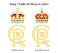 New Royal Cypher of the King Charles Third with Tudor Crown and Scottish Crown