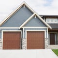 House Exterior Blue Siding Double Garage Home Rancher