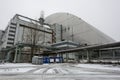 New Safe Confinement above remains of reactor 4 and old sarcophagus at Chernobyl nuclear power plant. Ukraine Royalty Free Stock Photo