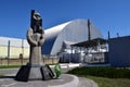 Chernobyl nuclear power plant sarcophagus and memorial