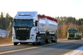 New Scania Trucks Transport Load on Winter Afternoon
