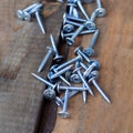 New screws on old wooden boards Royalty Free Stock Photo