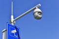 New Security camera with led infrared spot light,Street monitor, record live,in blue sky Royalty Free Stock Photo