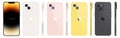 New set Iphone 14. Apple inc. smartphone with ios 14. Golden, pink, white, gray. Official presentation. Vector illustration EPS10