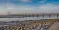 The new Severn Bridge taken from Severn Beach, Gloucestershire side, England