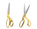 New sharp gold scissors on white background