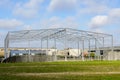 Skeleton of metal building under construction, industrial object Royalty Free Stock Photo