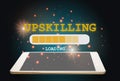 Up skilling loading on computer digital tablet on abstract background Royalty Free Stock Photo