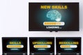 New skills loading with brain modern technology machine learning on wide screen smart TV digital hanging on white wall Royalty Free Stock Photo