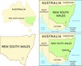 New South Wales state location on map of Australia. Capital city is Sydney
