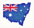 New South Wales watercolor map with Australian national flag in Royalty Free Stock Photo