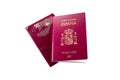 New spanish passport over old rusty expired one, white background Royalty Free Stock Photo