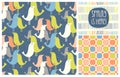 New Spring mid-century modern birds seamless pattern with coordinating design elements