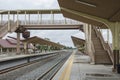 New stairs and bridge with platform at train station Royalty Free Stock Photo