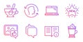New star, Like photo and Laptop icons set. Messenger, Tea cup and Technical info signs. Vector