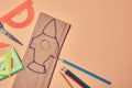 New start. Beginning start-up. Launch of project. Challenge, change for better. Rocket on cardboard paper, stationery Royalty Free Stock Photo