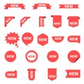 New sticker set labels. Product stickers with offer. New labels or sale posters and banners. Sticker icon with text. Red Royalty Free Stock Photo