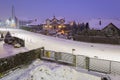 New stone fence at snowy night, Poland Royalty Free Stock Photo