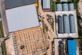 New storehouse building of logistic center under construction. aerial top view Royalty Free Stock Photo