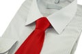 New striped shirt with red silk necktie over white