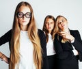 New student bookwarm in glasses against casual group on white, teen drama, lifestyle people concept Royalty Free Stock Photo