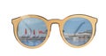 New stylish sunglasses with reflection of outdoor swimming pool isolated Royalty Free Stock Photo