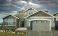 New Subdivision Home House Maison Front Exterior Stormy Sky Background