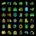 New subsidy icons set vector neon