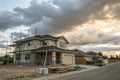 New suburban home under construction against cloudy sky Royalty Free Stock Photo