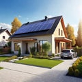 New suburban house with a photovoltaic system on the roof. Modern eco friendly passive house Royalty Free Stock Photo