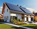 New suburban house with a photovoltaic system on the roof. Modern eco friendly passive house Royalty Free Stock Photo