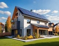 New suburban house with a photovoltaic system on the roof. Modern eco friendly passive house Royalty Free Stock Photo