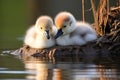 new swan cygnets mimicking parents water preening