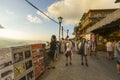 Crowd of tourists sightseeing at Jiufen Old Street looking out the mountain in New Taipei City, Taiwan