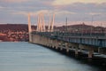 new tappan zee bridge at sunset golden hour (nyack to tarrytown) suspension bridge across the hudson river Royalty Free Stock Photo