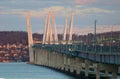 new tappan zee bridge at sunset golden hour (nyack to tarrytown) suspension bridge across the hudson river Royalty Free Stock Photo