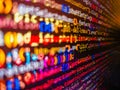 New technology revolution. Closeup of Java Script and HTML code. Computer virus concept. . Shallow depth of field, selective focus Royalty Free Stock Photo
