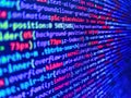 New technology revolution. Creative Js HTML5 closeup set on background. Data encryption security code on a computer display, close Royalty Free Stock Photo