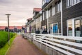 New terraced houses along a footpath in a housing development Royalty Free Stock Photo